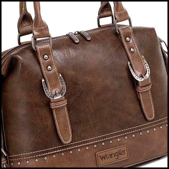 Western Barrel Satchel Handbag with Detachable Strap, Lightweight Faux Leather - Picture 3 of 7